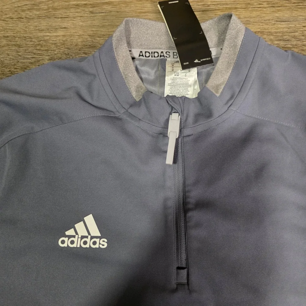 Adidas Mens Medium‎ Baseball Quarter Zip Pullover Grey Bungee Hem Athletic Top
